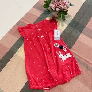🐰 NWT Baby Polka Dot Pink Bunny Easter Romper